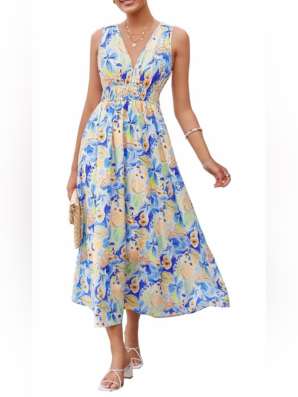 Flessibili Sleeveless Floral V-Neck Maxi SunDress Size Small NWT